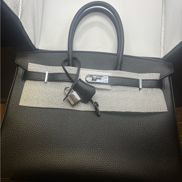 Black Leather Double Handle Handbag - Picture 6 of 15